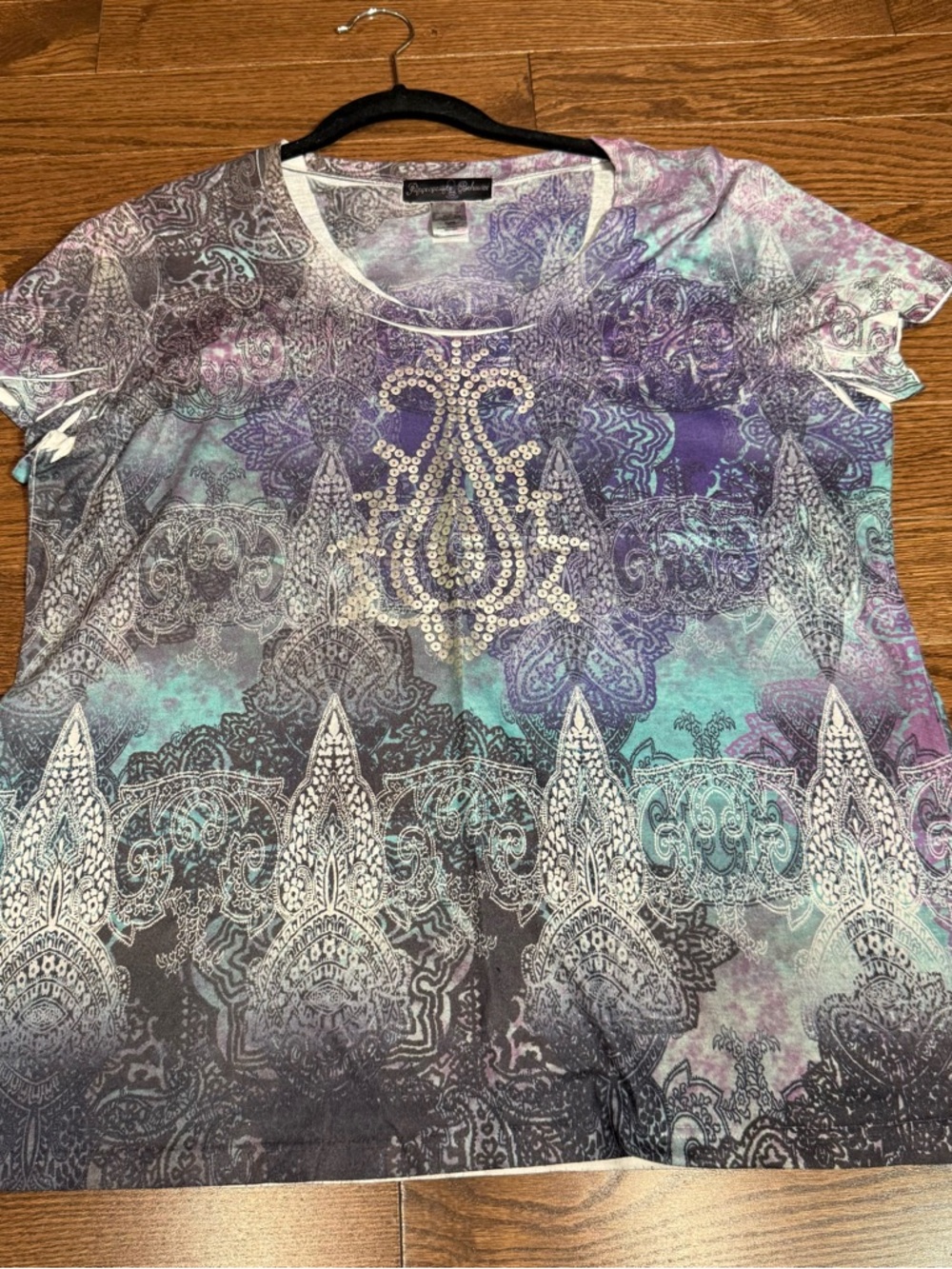 Women's Purple Paisley Tie Die Scoop Neck Top-XL
